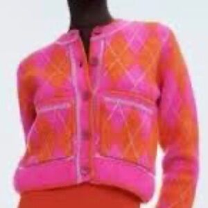 Zara Pink and Orange Argyle Knit Cardigan